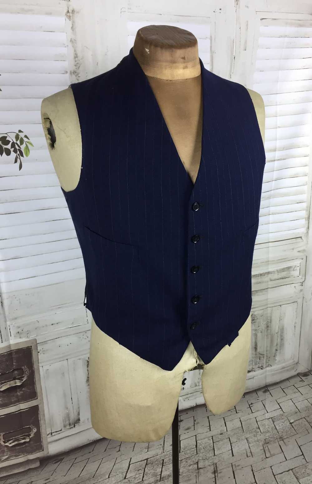 Original 1940s Blue Pin Stripe Waistcoat Vest Wit… - image 2