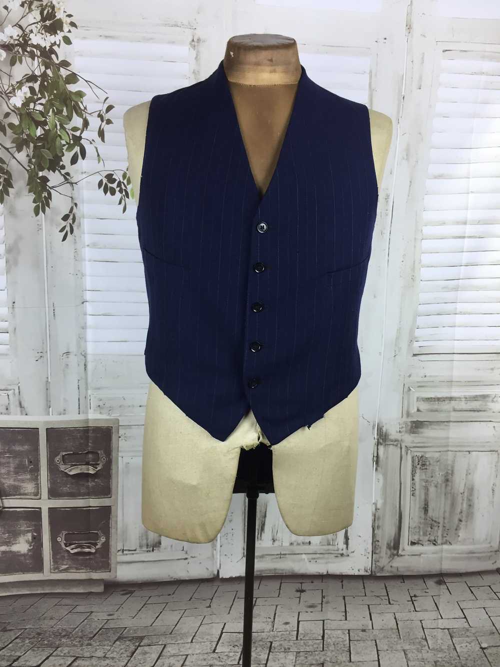 Original 1940s Blue Pin Stripe Waistcoat Vest Wit… - image 3