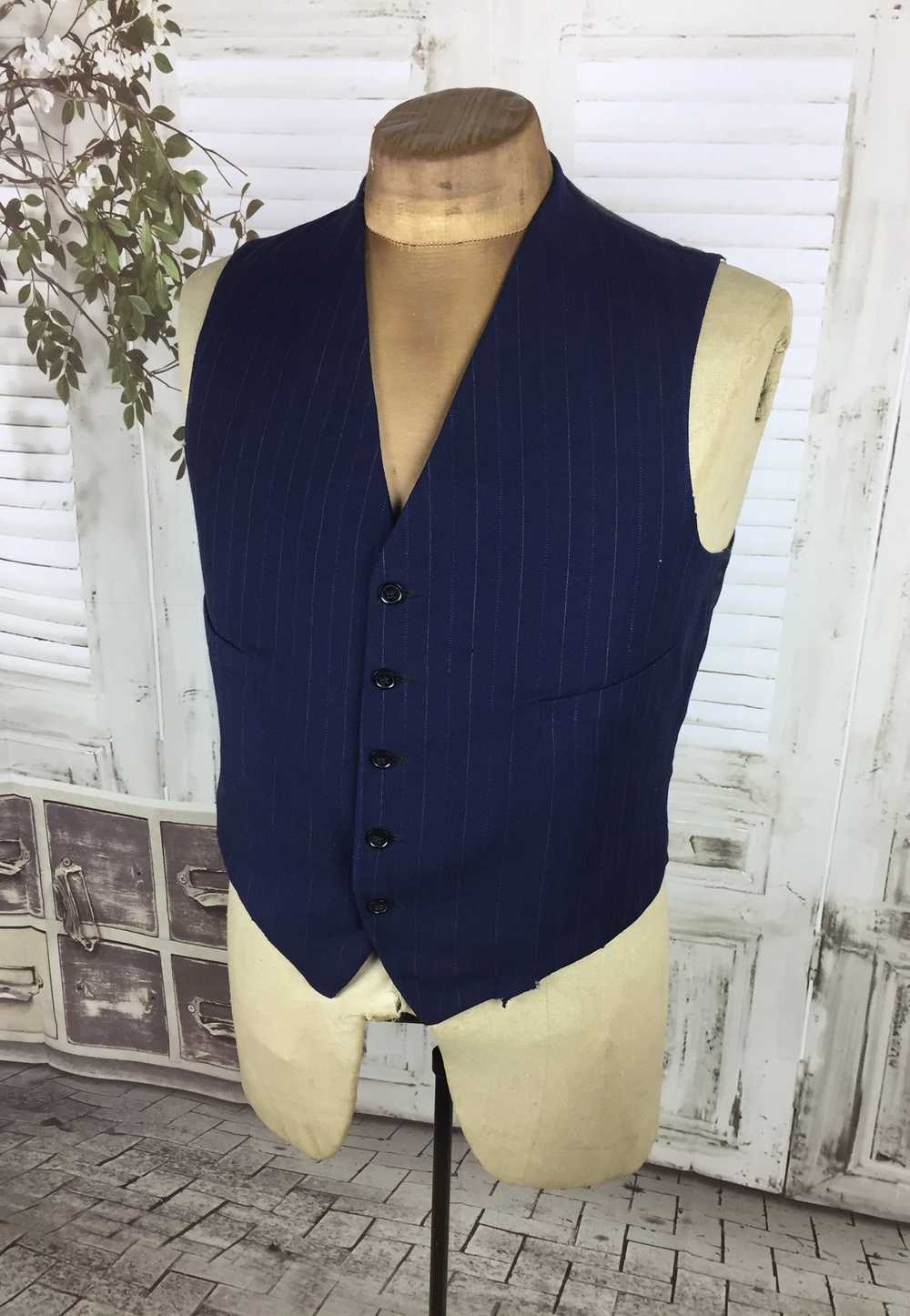 Original 1940s Blue Pin Stripe Waistcoat Vest Wit… - image 4