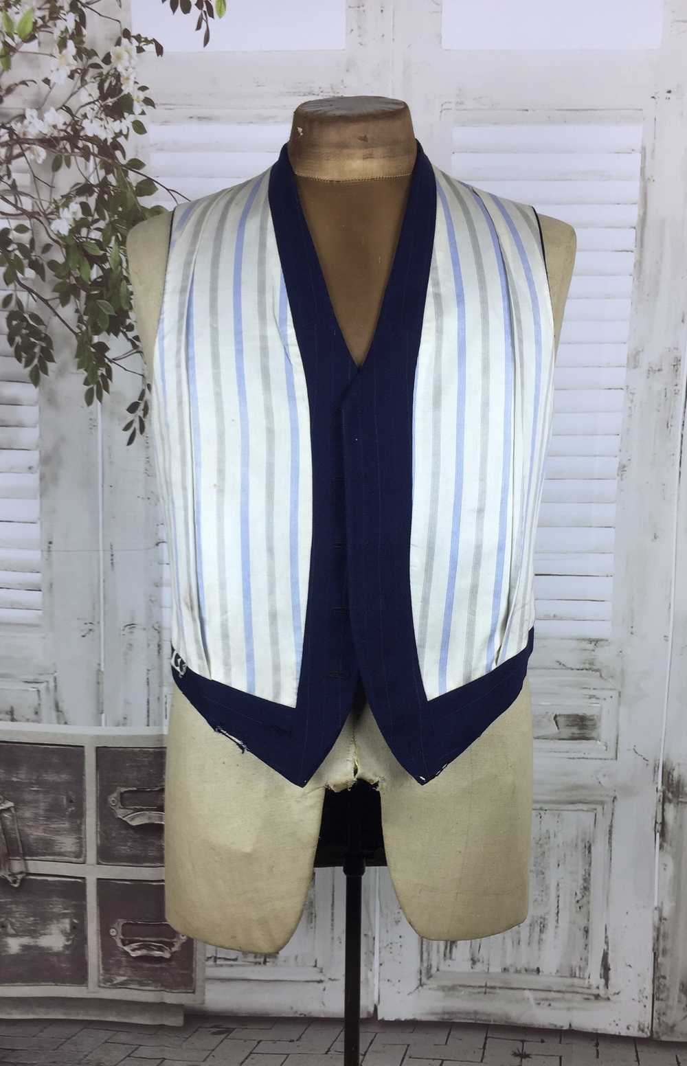 Original 1940s Blue Pin Stripe Waistcoat Vest Wit… - image 7