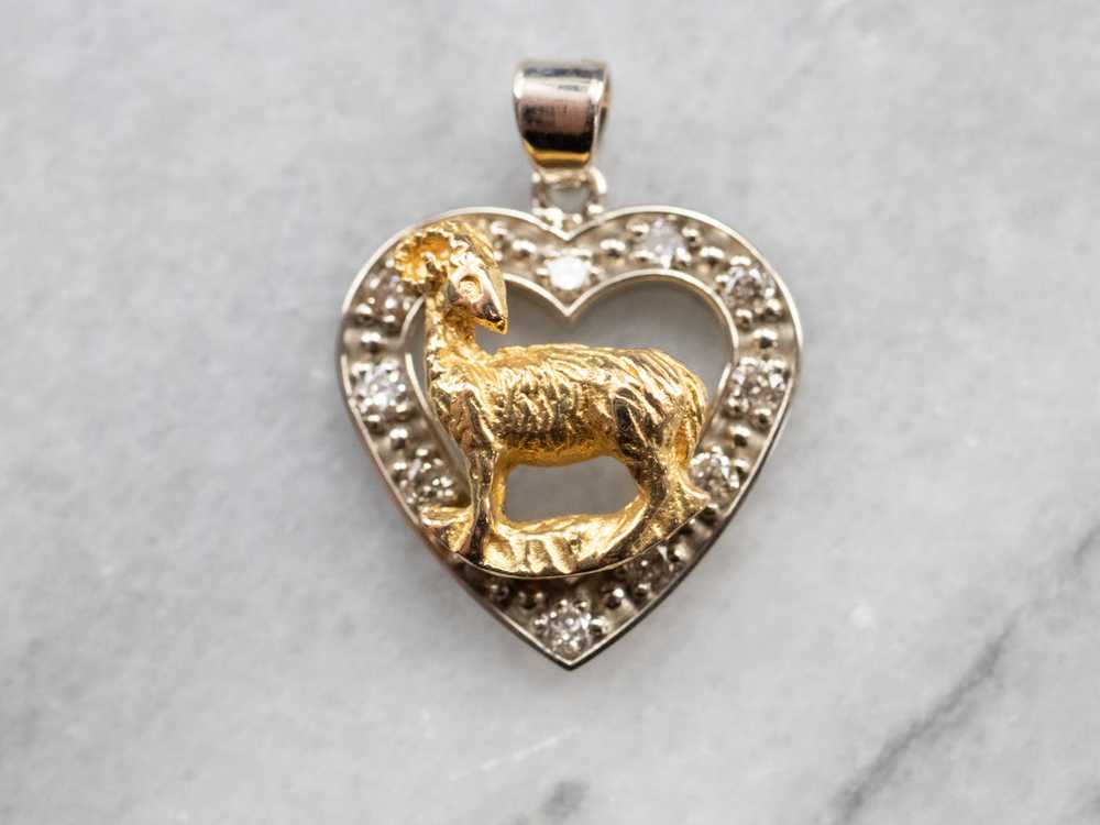 Diamond Heart Aries Zodiac Pendant - image 3