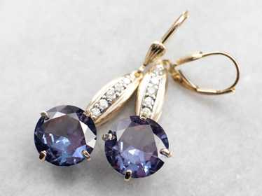 Synthetic Alexandrite Diamond Drop Earrings - image 1