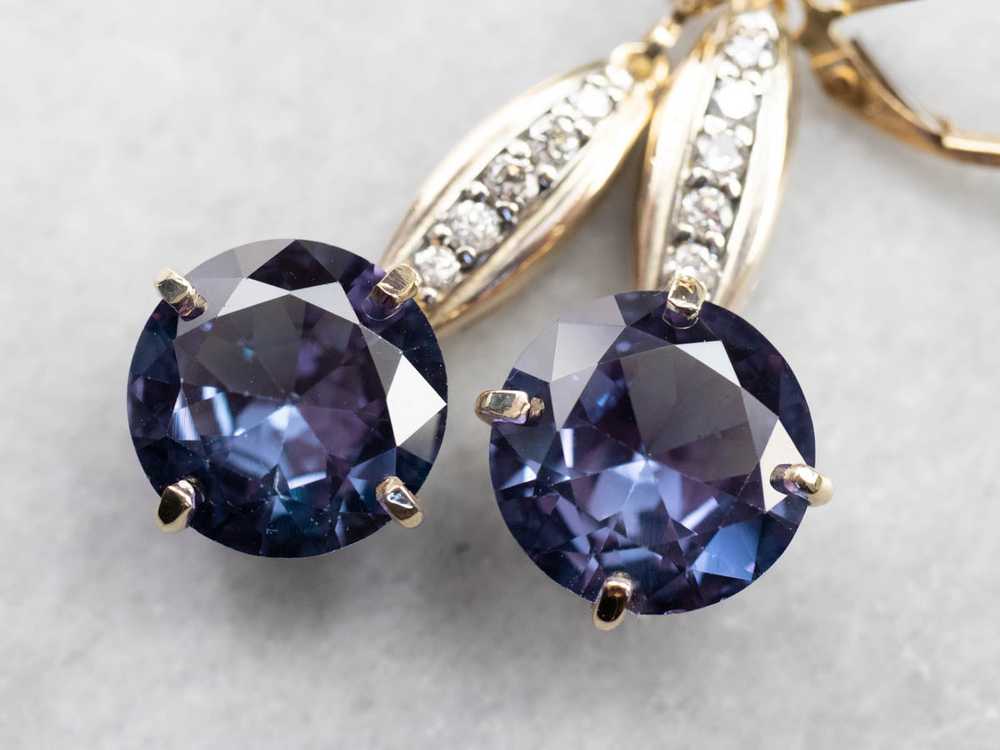 Synthetic Alexandrite Diamond Drop Earrings - image 2