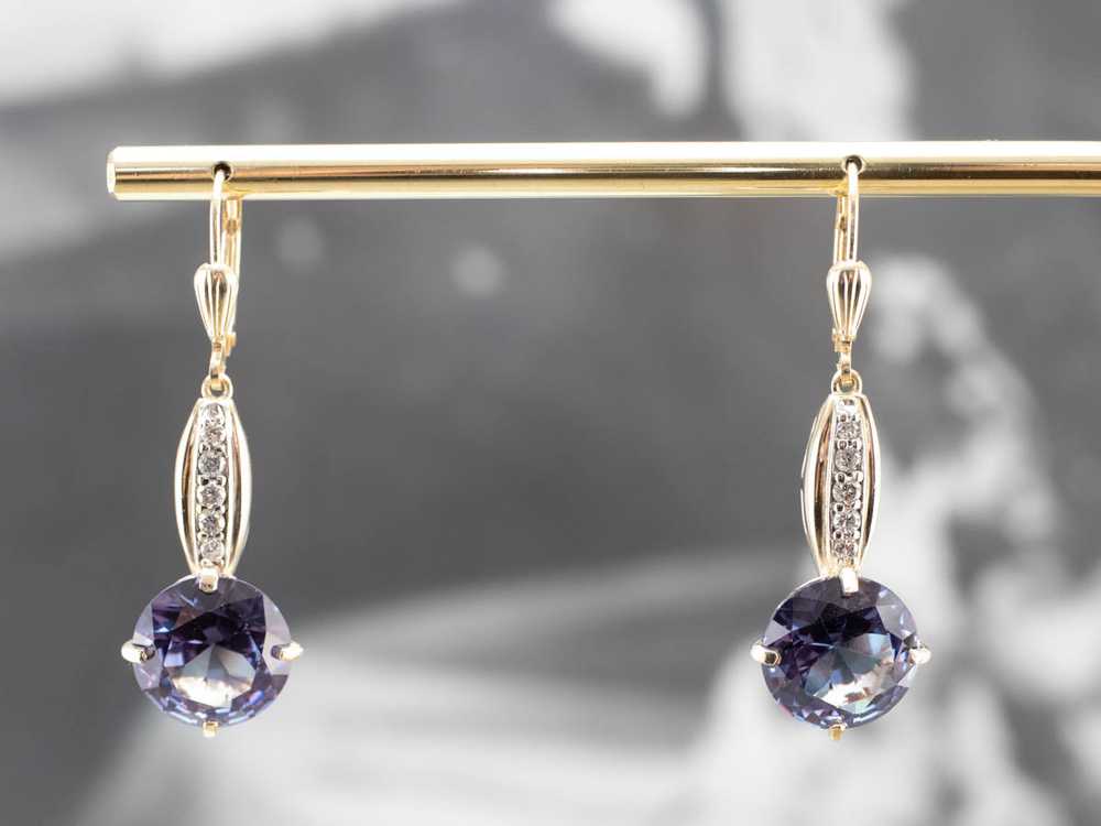 Synthetic Alexandrite Diamond Drop Earrings - image 6