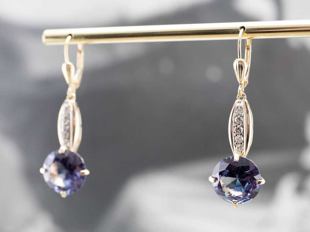 Synthetic Alexandrite Diamond Drop Earrings - image 8