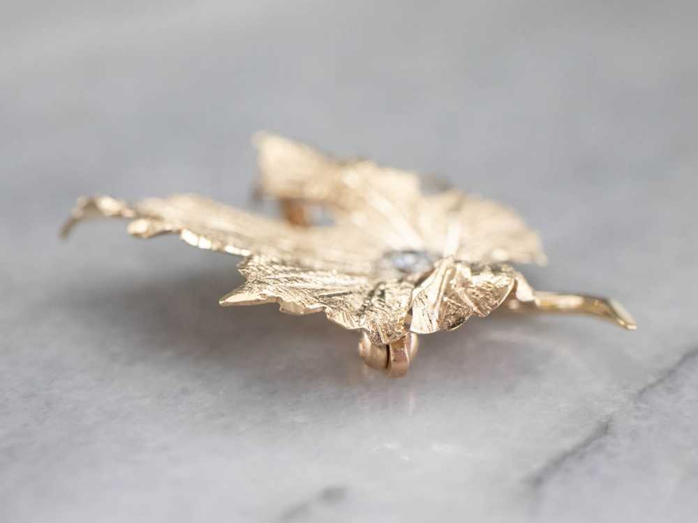 Gold Diamond Grape Leaf Brooch - image 4