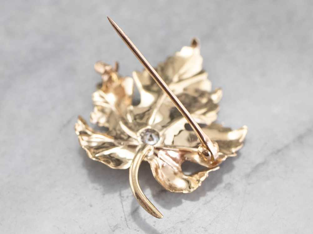 Gold Diamond Grape Leaf Brooch - image 8