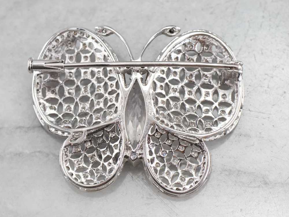 Platinum Morganite Diamond Butterfly Brooch - image 4