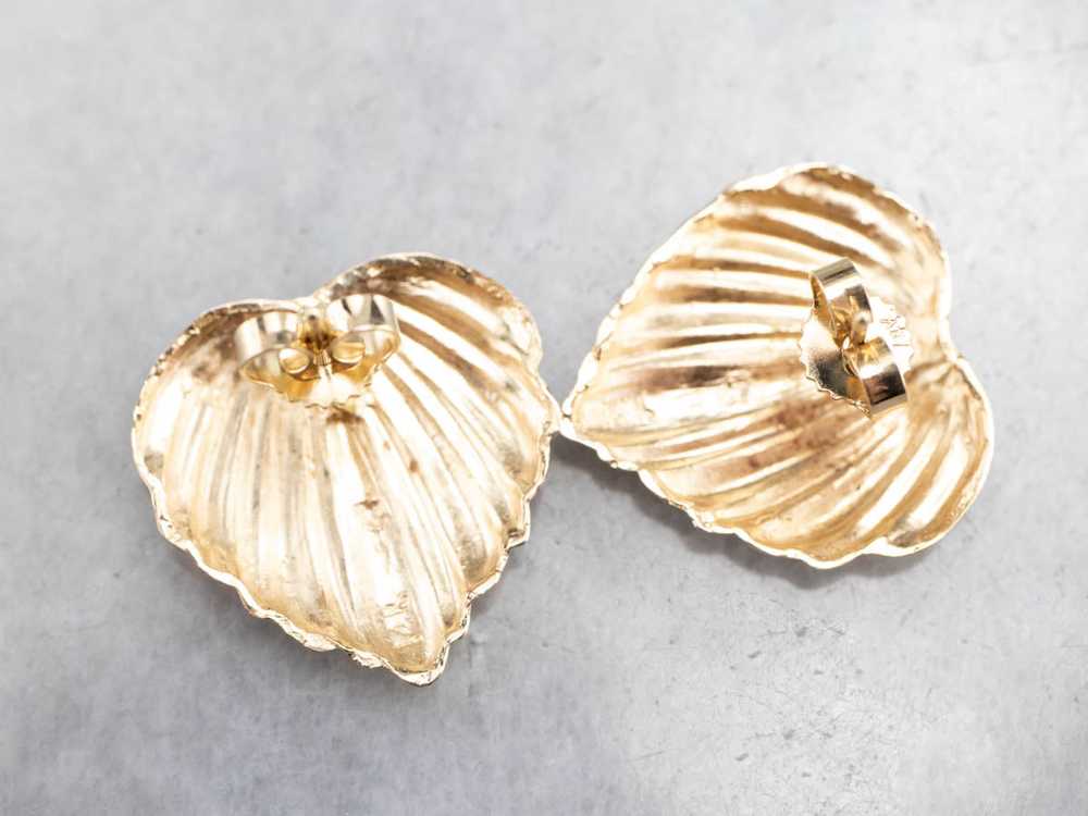 Vintage Textured Heart Gold Stud Earrings - image 5