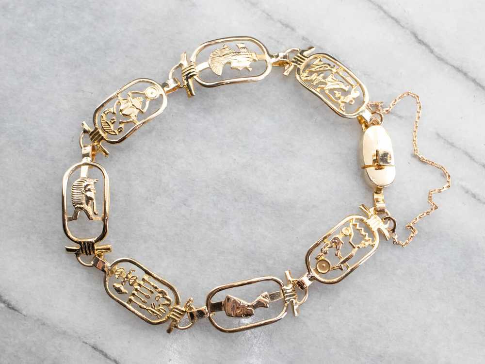 Egyptian Cartouche 18K Gold Link Bracelet - image 2