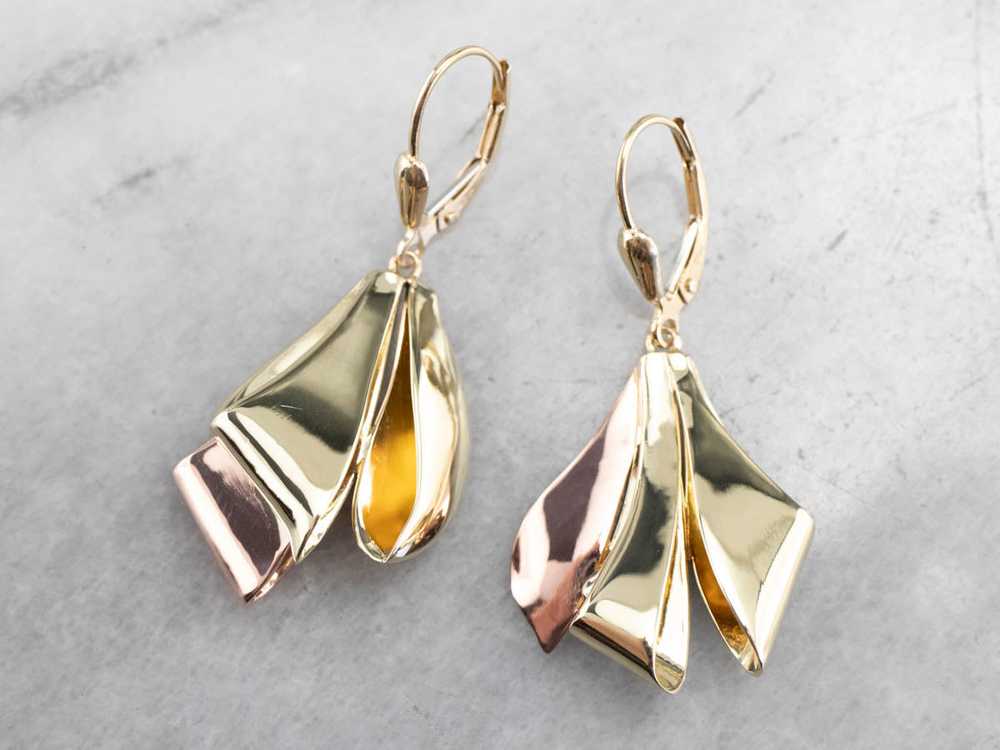 Two Tone Gold Ribbon Drop Earrings - image 1