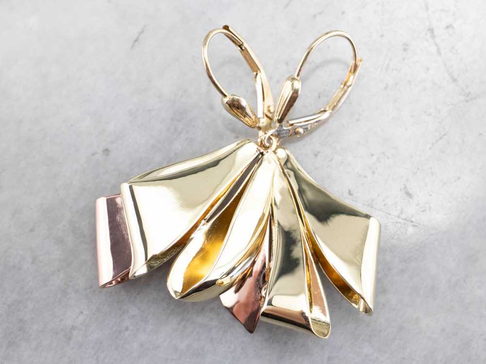 Two Tone Gold Ribbon Drop Earrings - image 2