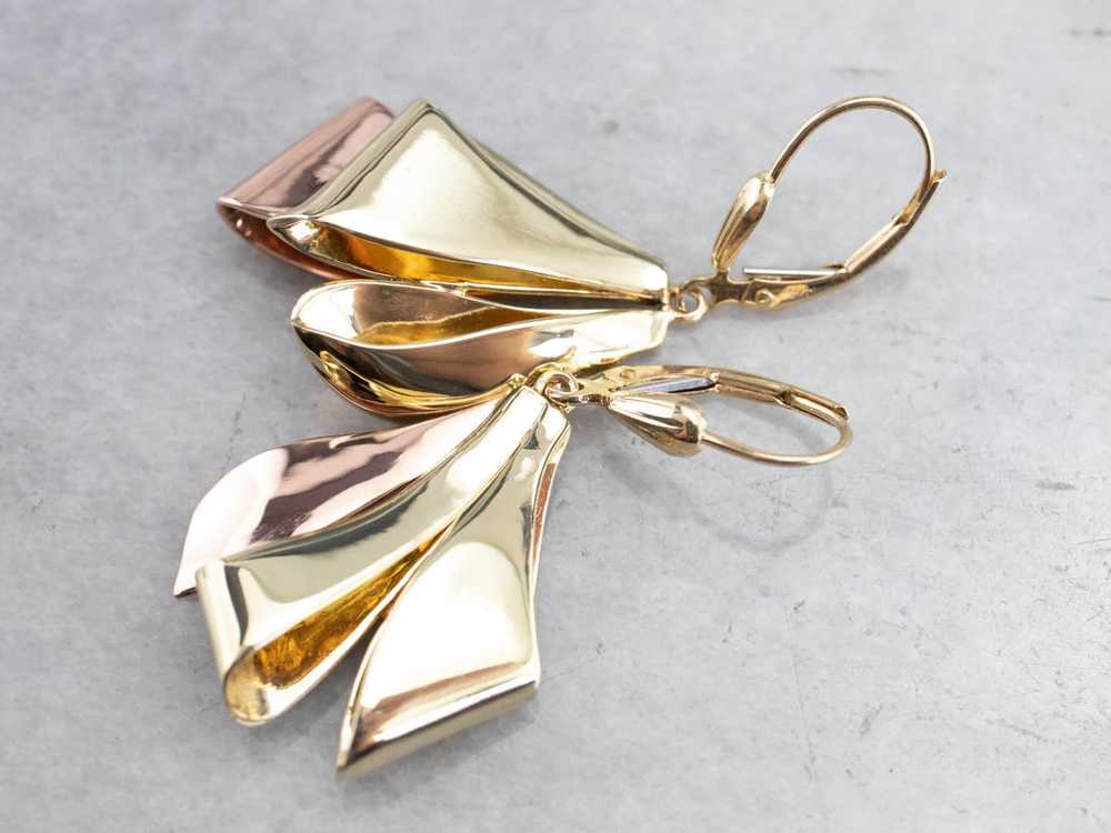 Two Tone Gold Ribbon Drop Earrings - image 3