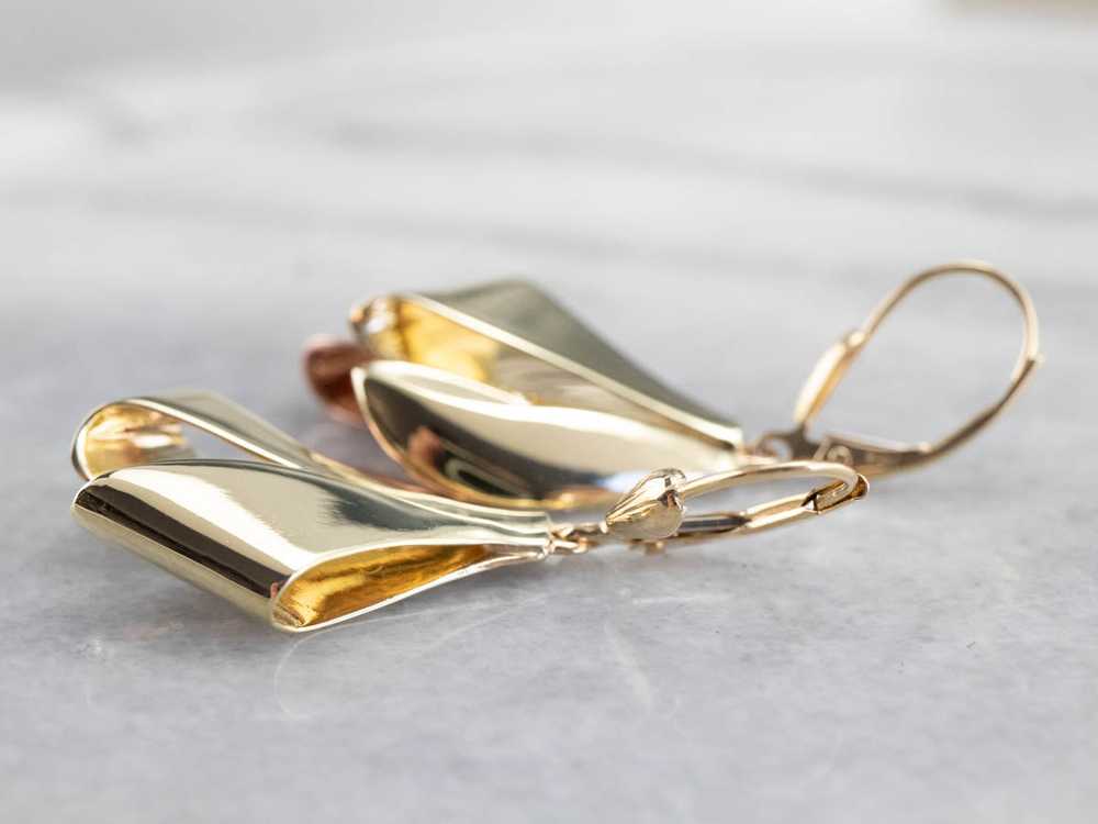 Two Tone Gold Ribbon Drop Earrings - image 4