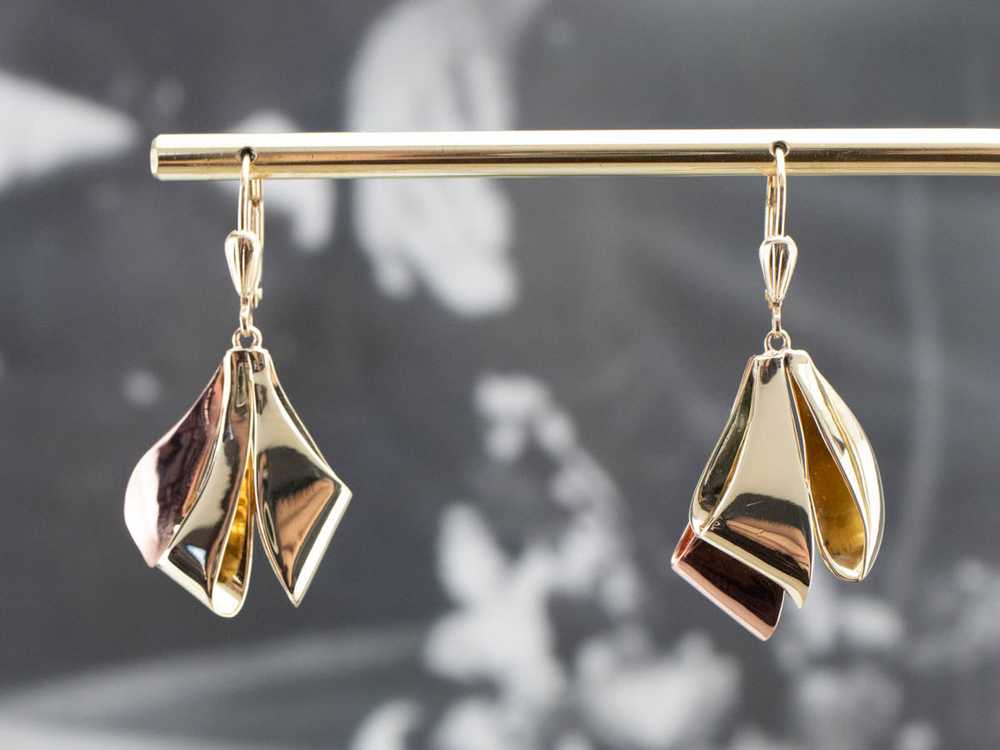 Two Tone Gold Ribbon Drop Earrings - image 6