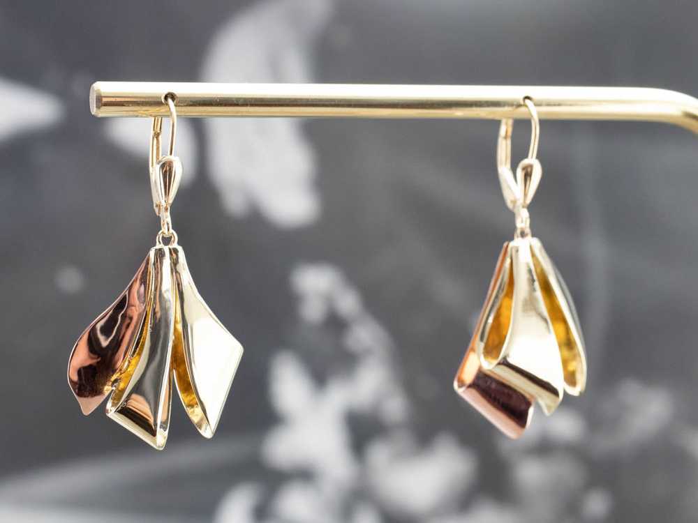 Two Tone Gold Ribbon Drop Earrings - image 7