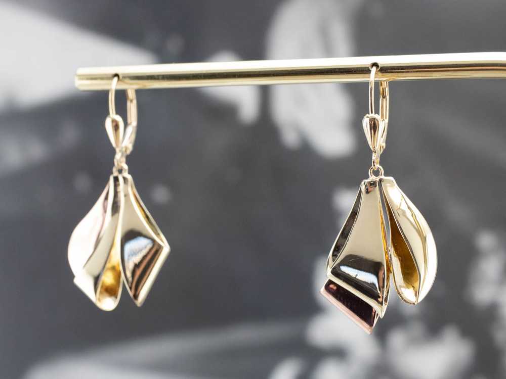 Two Tone Gold Ribbon Drop Earrings - image 8