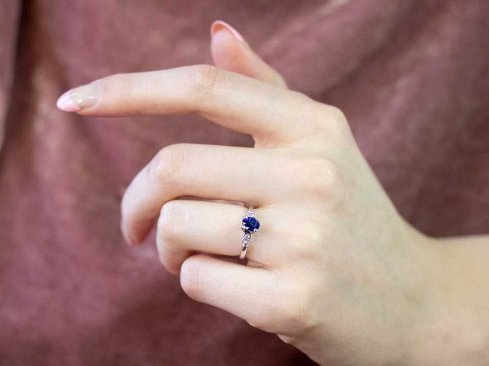 Sapphire Diamond Platinum Engagement Ring - image 10