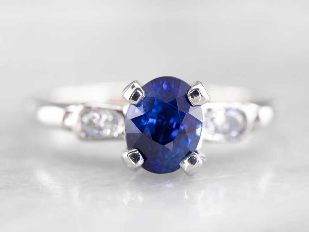 Sapphire Diamond Platinum Engagement Ring - image 1