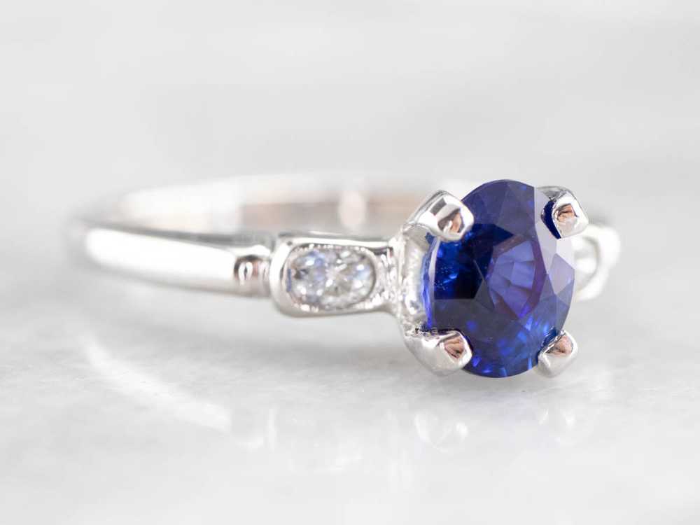 Sapphire Diamond Platinum Engagement Ring - image 2