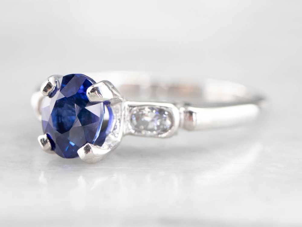 Sapphire Diamond Platinum Engagement Ring - image 3