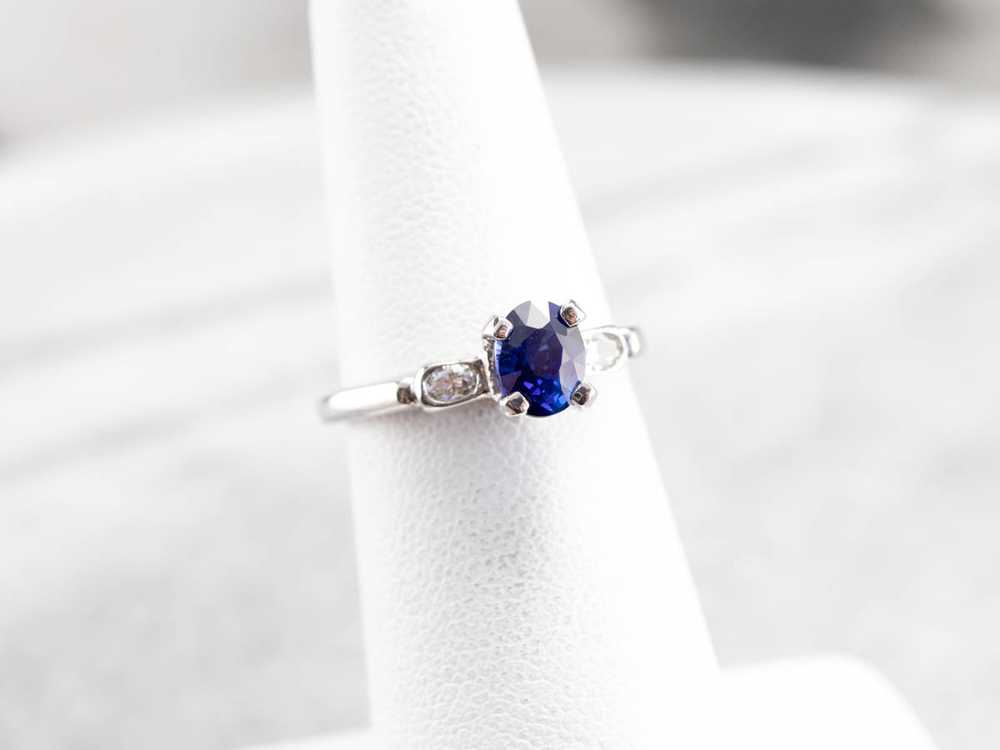 Sapphire Diamond Platinum Engagement Ring - image 7