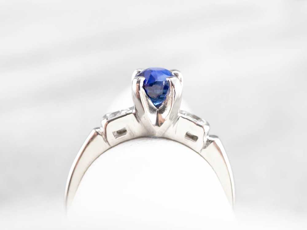 Sapphire Diamond Platinum Engagement Ring - image 8
