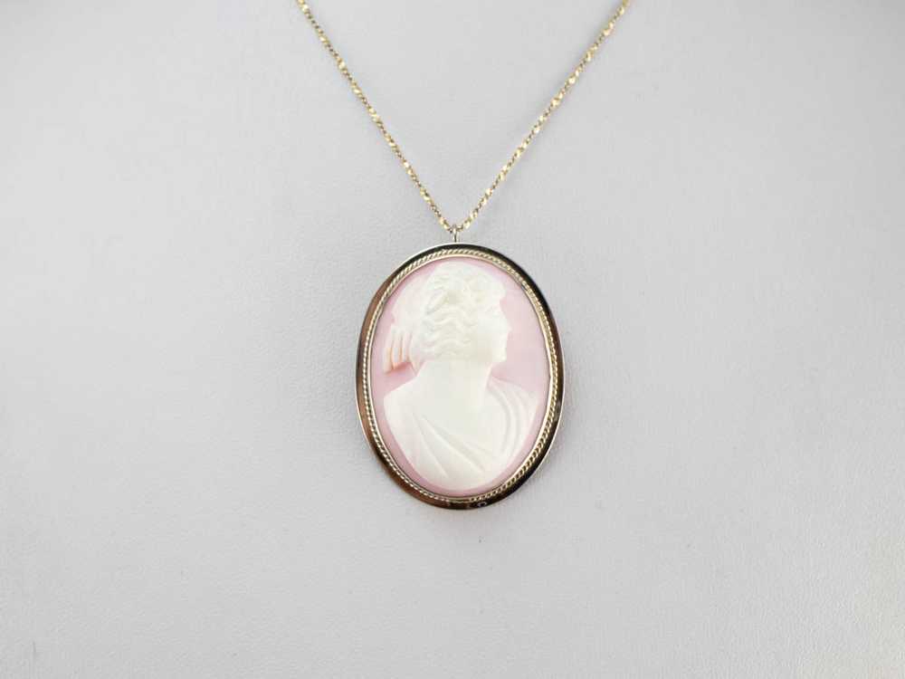 Pink Shell Cameo Brooch or Pendant - image 7