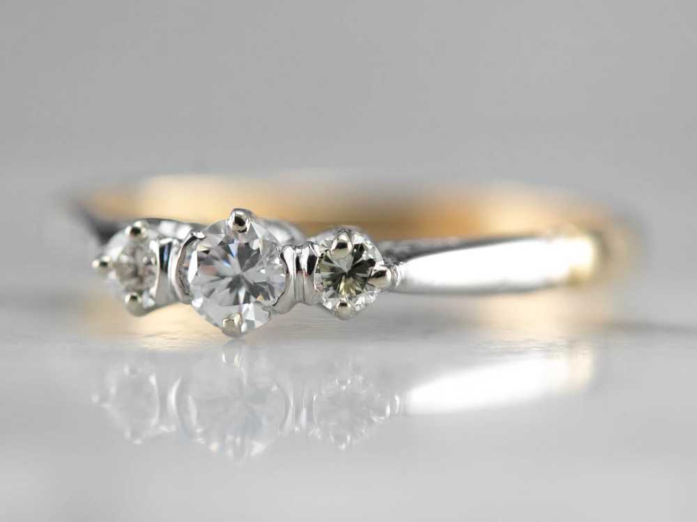 Retro Era Two Tone Diamond Engagement Ring - image 3