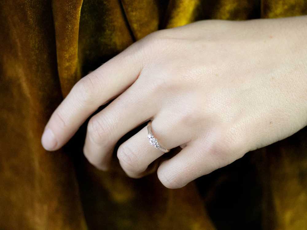 Retro Era Two Tone Diamond Engagement Ring - image 9