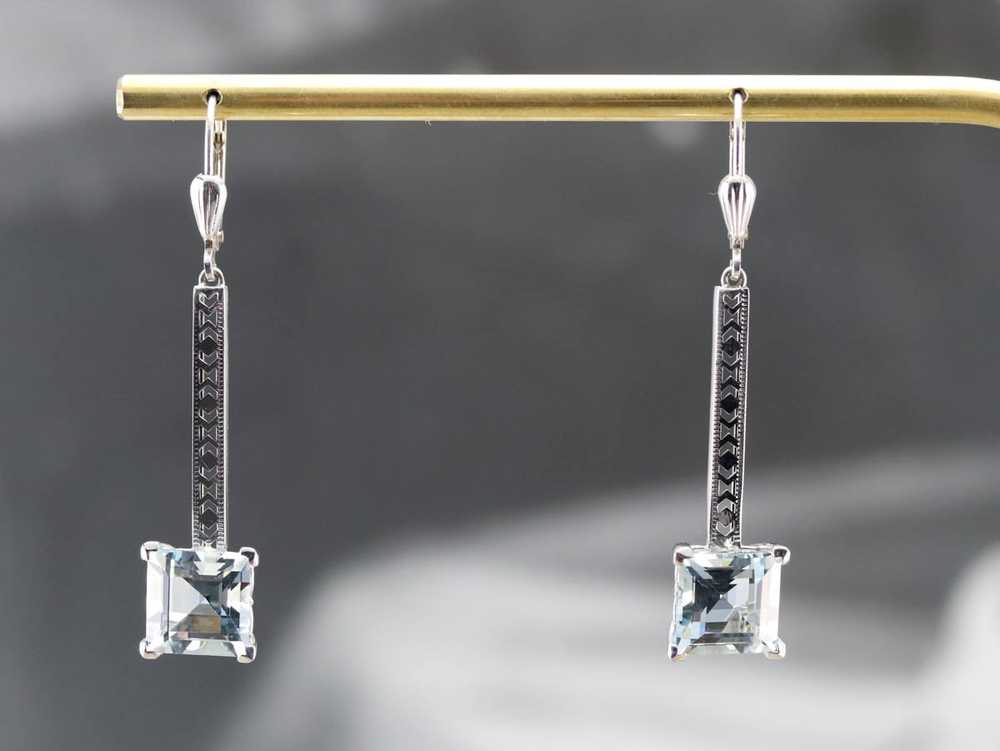 Aquamarine White Gold Drop Earrings - image 7