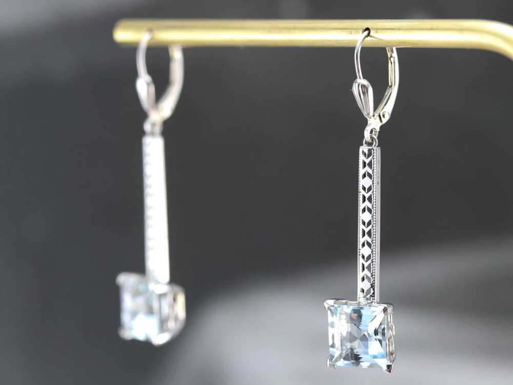 Aquamarine White Gold Drop Earrings - image 9