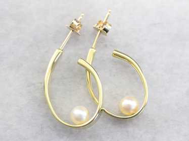 Modernist Pearl Hoop Earrings - image 1