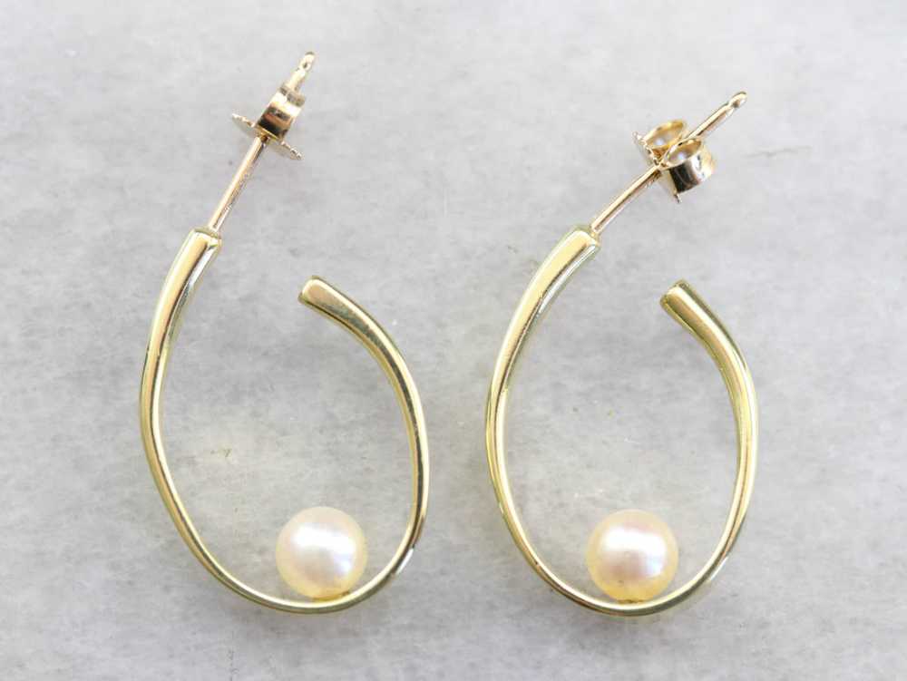 Modernist Pearl Hoop Earrings - image 2
