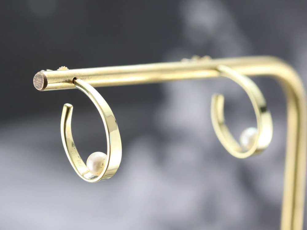 Modernist Pearl Hoop Earrings - image 6