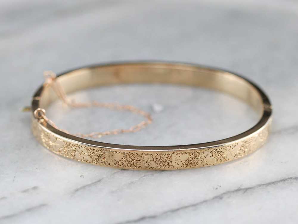 Antique Etched Gold Bangle Bracelet - image 3