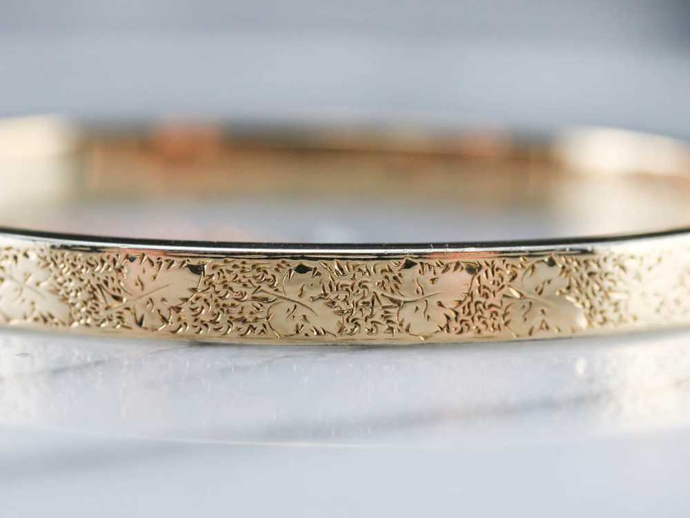 Antique Etched Gold Bangle Bracelet - image 4