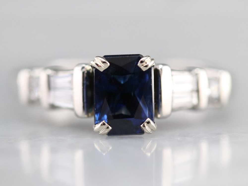 Modern Platinum Sapphire and Diamond Engagement R… - image 1