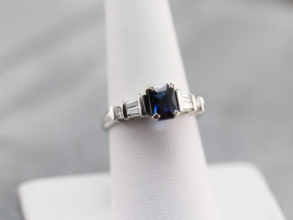Modern Platinum Sapphire and Diamond Engagement R… - image 6