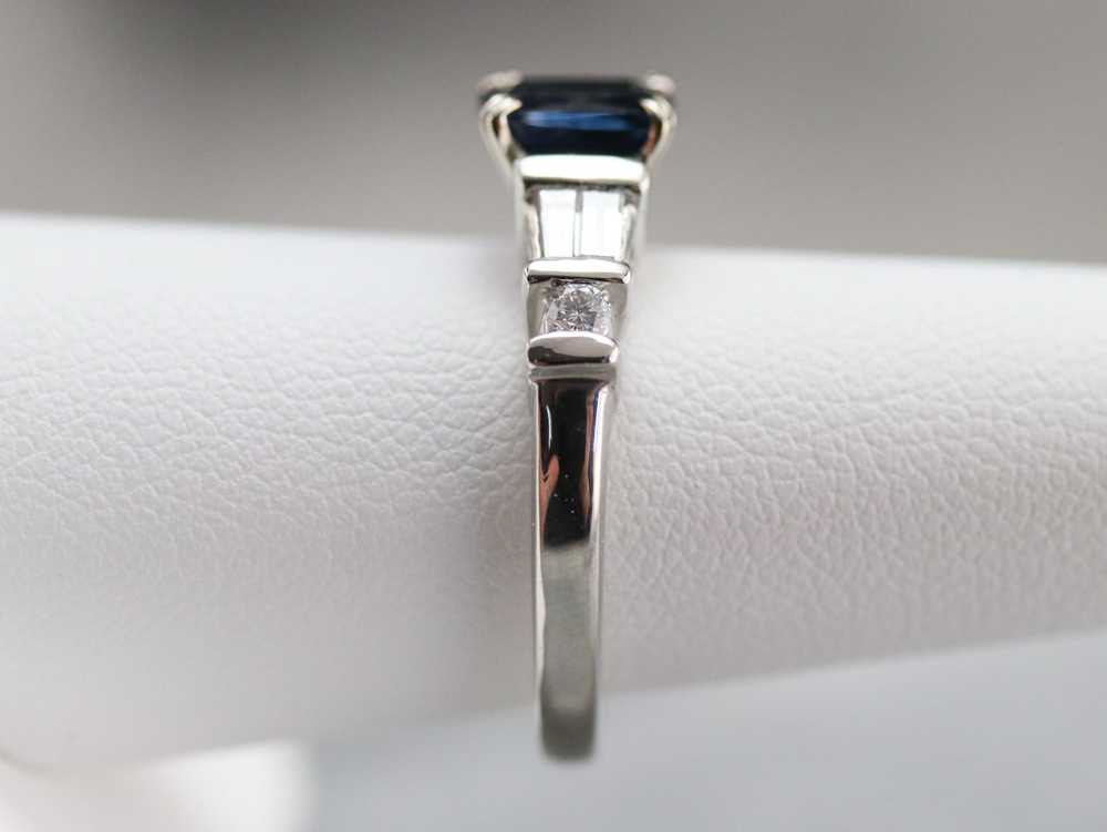 Modern Platinum Sapphire and Diamond Engagement R… - image 8