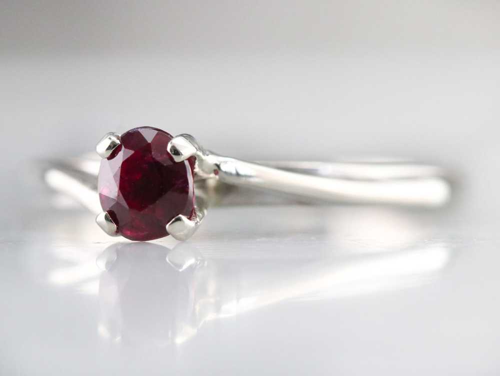 White Gold Ruby Solitaire Ring - image 3