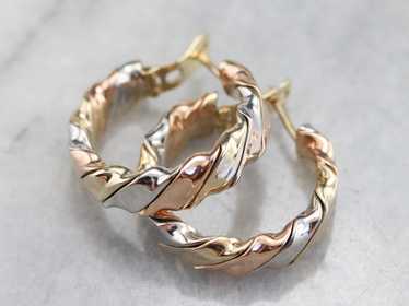 Tricolor Gold Twist Hoop Earrings - image 1