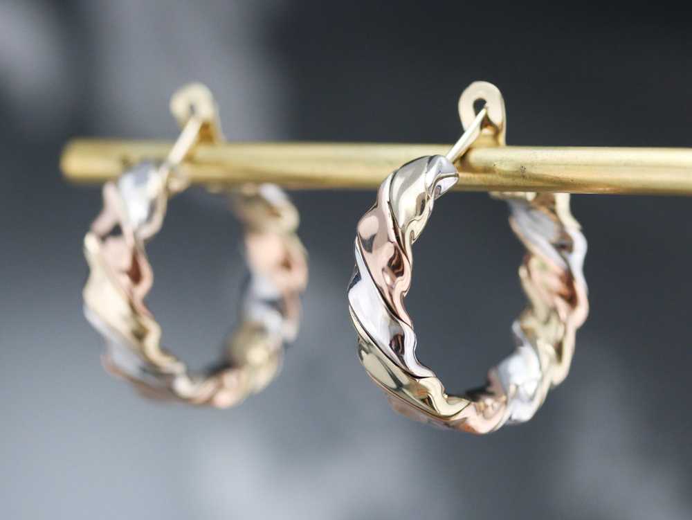 Tricolor Gold Twist Hoop Earrings - image 9