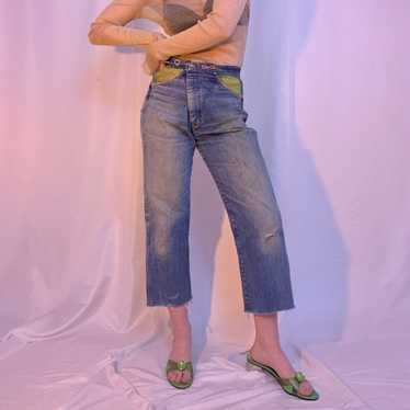 Sheer panel safety pin wrap jeans - image 1