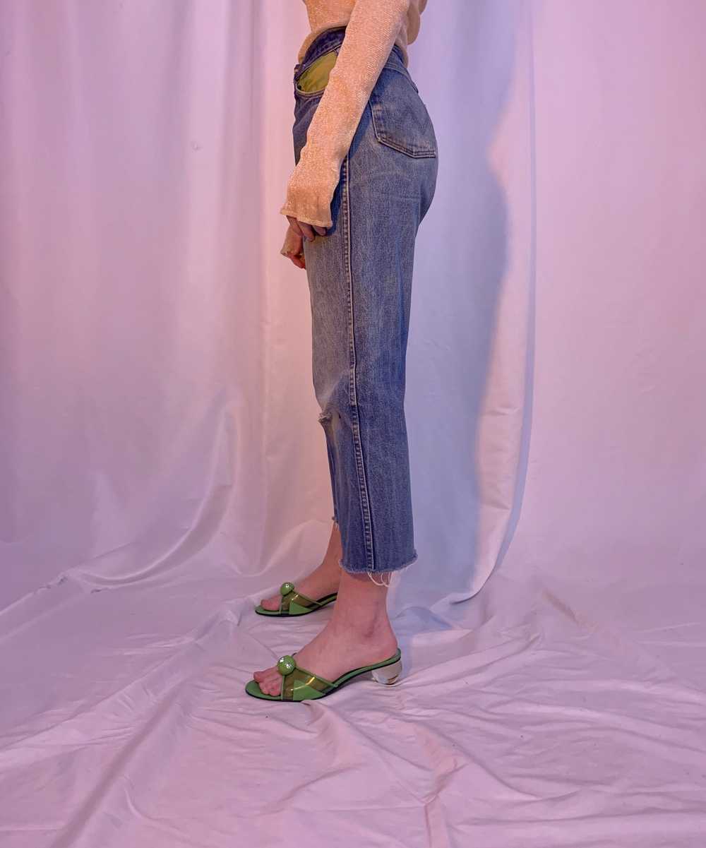 Sheer panel safety pin wrap jeans - image 5