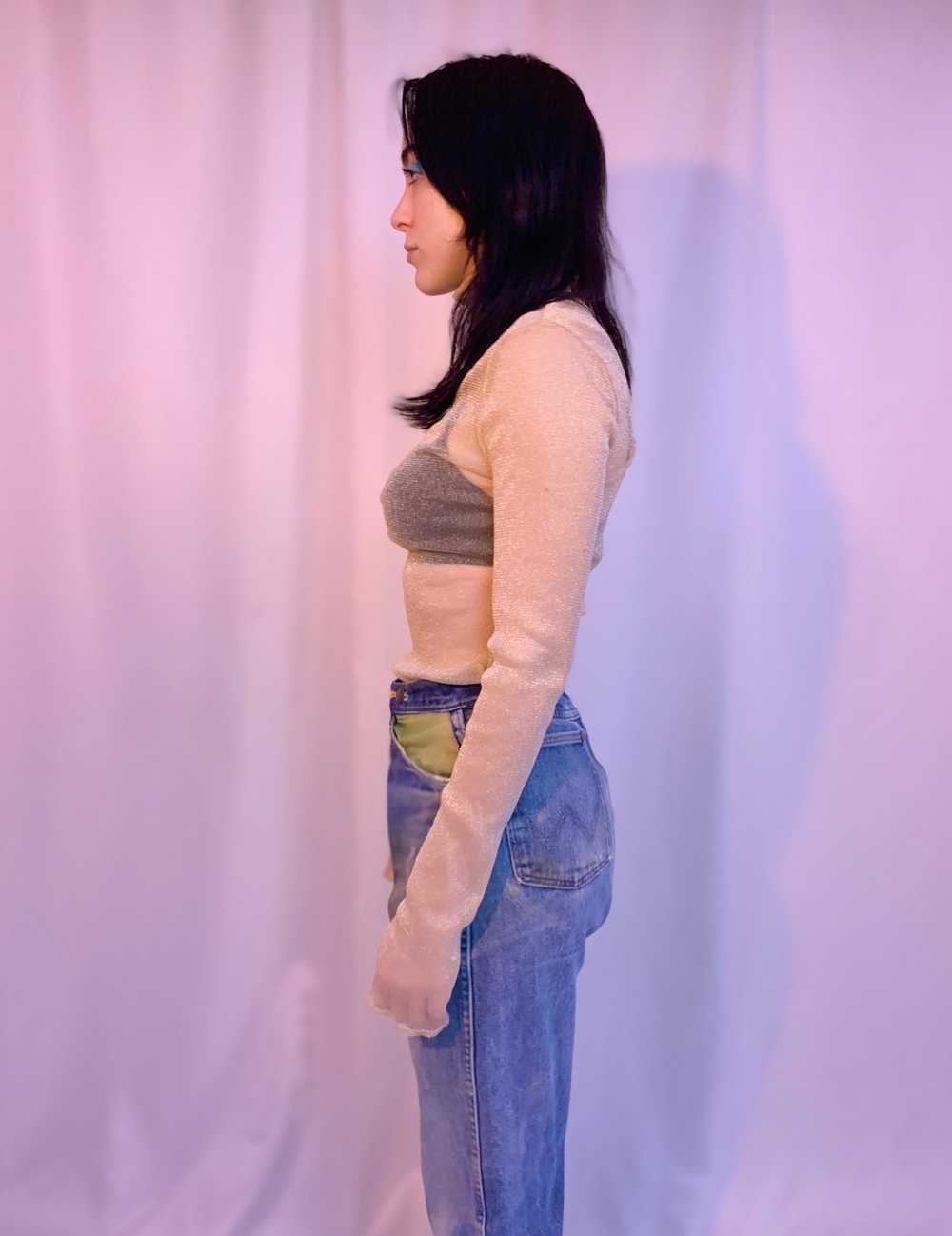 Sheer panel safety pin wrap jeans - image 7