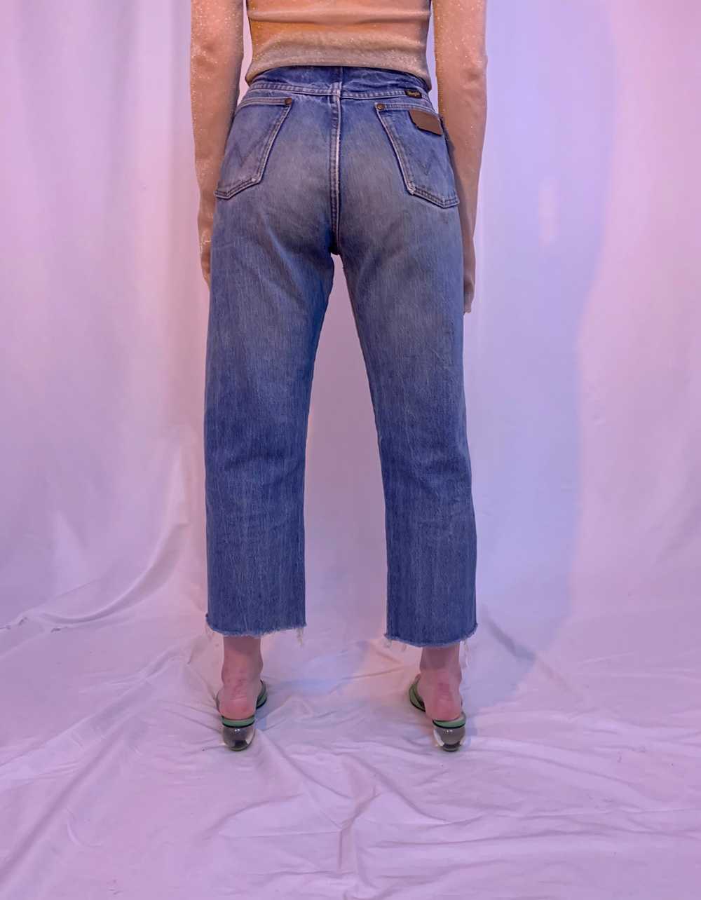 Sheer panel safety pin wrap jeans - image 8