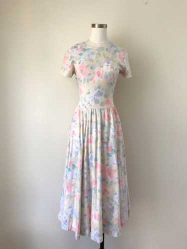 1990s Pastel Floral Knit Dress