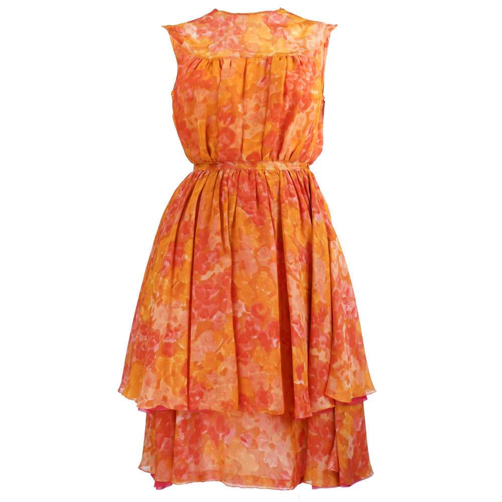 Vintage 60s Orange Chiffon Afternoon Dress - image 1