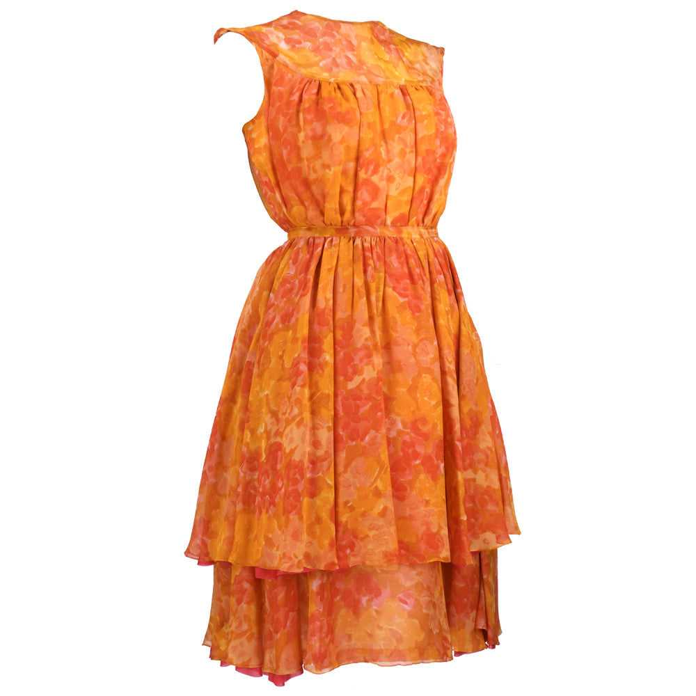 Vintage 60s Orange Chiffon Afternoon Dress - image 2